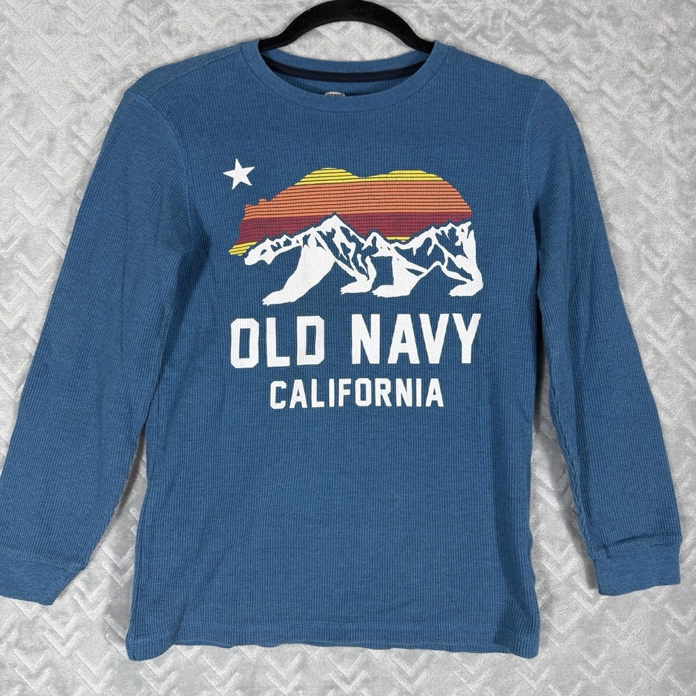 Old Navy Long Sleeve California Bear Shirt Boys Youth Large (10/12) Waffle Knit
